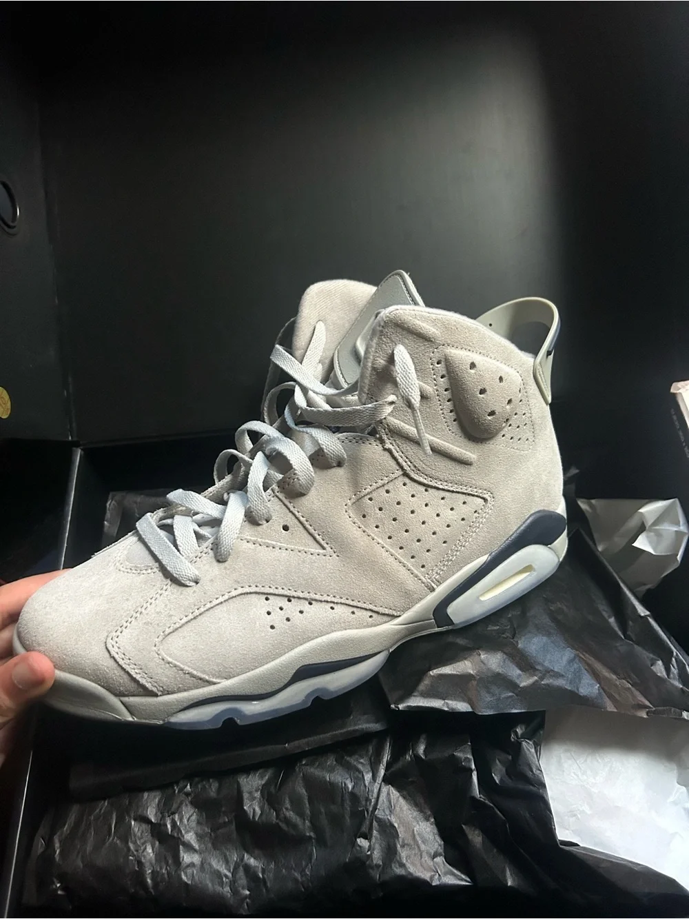 Jordan Retro High-Top Sneakers in Light Gray and Navy
